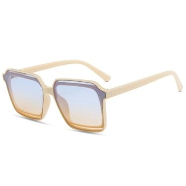 Imagem de Óculos de sol de armação quadrada grande, feminino, masculino, vintage, esportivo, para dirigir, UV400 (bege, azul, chá)