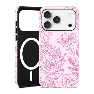 Imagem de Aitipy Capa de telefone compatível com MagSafe Flower para iPhone 17 Pro, linda linha estética rosa floarl TPU magnético macio e PC rígido capa protetora fina à prova de choque para mulheres e meninas