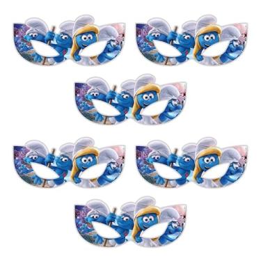 Imagem de Smuf Eye Mask Birthday Party Decorations – Fun and Colorful Cartoon Mask Props for Themed Parties, Photo Booths, Costumes, Table Decorations, Party Favors, Birthday Celebrations, Blue Smurf Masks