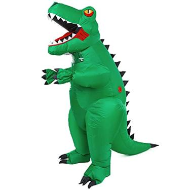 Imagem de Mahoon Fantasia inflável de dinossauro adulto T-Rex fantasia de Halloween traje de dinossauro macacão unissex interior exterior festa cosplay fantasias verde