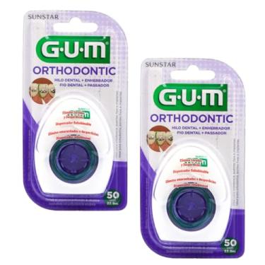 Imagem de Kit Com 2 Fio Dental Ortodôntico Gum 50 Usos | Carretel Rebobinável | Ponta Rígida