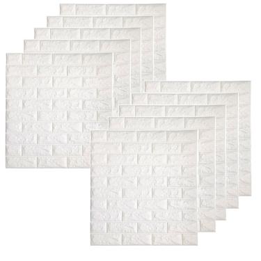 Imagem de Placa Adesiva 3D Tijolinho Marmorizado Kit 10 uni Autocolante Papel de Parede Reforma Obra Reparo Decoraçao Quarto Sala