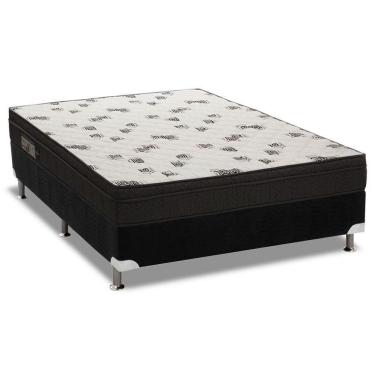 Imagem de Cama Box Casal: Colchão Espuma Ortobom D45 Light Saúde Ortopilow + Base Crc Suede Black(138X188)