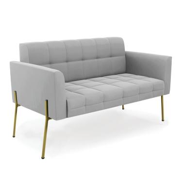 Imagem de Sofá Namoradeira 2 Lugares Pé de Ferro Dourado Elisa Suede Cinza D03 - D'Rossi