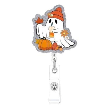 Imagem de Carretel de crachá de Halloween com clipe retrátil de abóbora, folha de ácer, acrílico, para enfermeira, flor engraçada, fantasma, jacaré, para estudantes de enfermagem