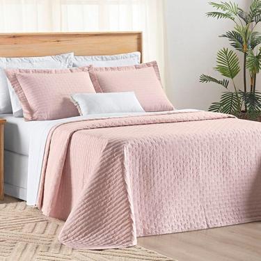 Imagem de Cobre Leito Casal Padrão Verity 200 Fios Bordado 3 Peças - Rosa