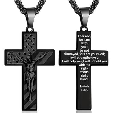 Imagem de Esrial Colar com cruz de Jesus para homens, crucifixo, versículo bíblico, pingente de aço inoxidável, 45 + 5 cm, presentes religiosos para homens, Medium, Aço inoxidável, Sem Pedra Preciosa
