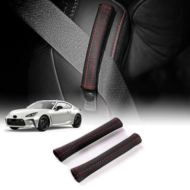 Imagem de KUNGKIC Para Toyota GR86 Subaru BRZ 2021 2022 2023 2024 2025 Kit de capa de almofadas de cinto de segurança PU couro acessórios de decoração de interiores 2 peças preto