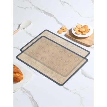 Imagem de Conjunto de 2 tapetes de silicone para assar, forros antiaderentes de macaron, forro de forno de biscoito para assadeiras, pizza, bolos, pão, preparação e cozimento de alimentos, 42 x 29,5 cm, cinza