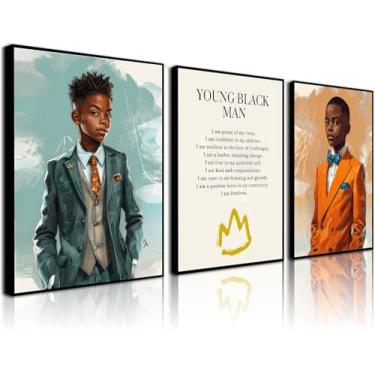 Imagem de 3 peças de arte de parede em tela inspirador jovem negro citações pôster impresso moderno menino afrocêntrico pintura galeria motivacional arte sala de estar quarto escritório decoração de parede 30,5