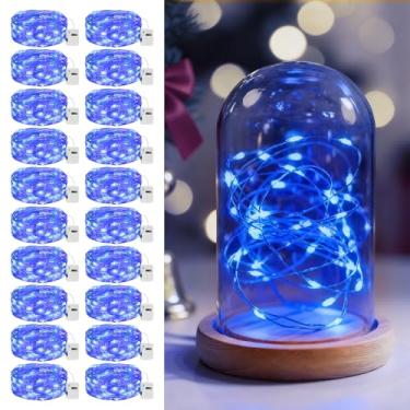 Imagem de litogo Pacote com 20 luzes LED de fadas operadas a pilha, 2 m, 20 LEDs, 3 modos, mini luzes cintilantes, luz estrelada à prova d'água para casamentos, potes de pedreiro, festas, decorações de Natal