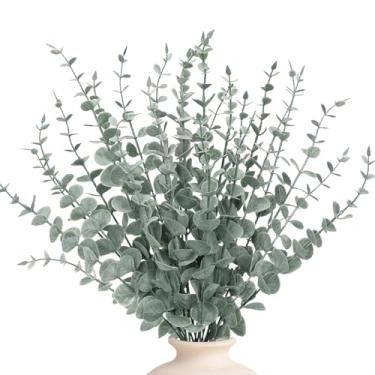 Imagem de HuiYngTong 24 hastes artificiais de eucalipto, folhas verdes falsas para arranjos florais, escritório em casa, centro de mesa de casamento, decoração de festa de Natal