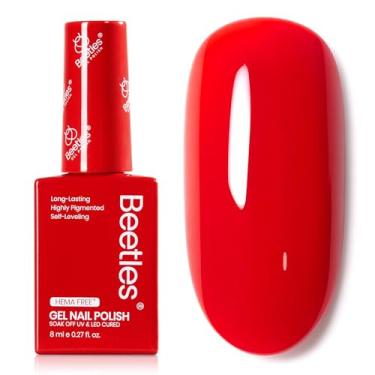 Imagem de Esmalte de gel vermelho Beetles, 1 peça de gel sem hema de 8 ml cor vermelha Crimson Harmony Soak Off U V LED polonês design de arte de unhas salão de manicure DIY Salon