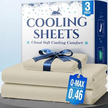 Imagem de SLEEPHORIA Jogo de cama solteiro com 3 peças de resfriamento - roupa de cama com regulação de temperatura para pessoas que dormem quentes - Lençóis de cama de solteiro com bolso profundo para suores