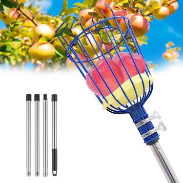 Imagem de PEAKCLOUDS Ferramenta de colheita de frutas com cesta e almofada de espuma, mastro de colheita de aço inoxidável ajustável de 89 a 157 cm - para colher limão abacate maçã manga pera laranja e frutas