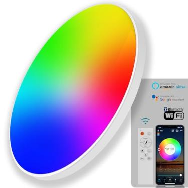 Imagem de KYFGDLA Painel Plafon LED Inteligente 30W, Luz Branca e RGB, Redondo Luminária de Smart WiFi Compatível com Alexa e Google, IP44, 30cm Luz de Teto para Sala de Estar Quarto Banheiro Sala de Jogos