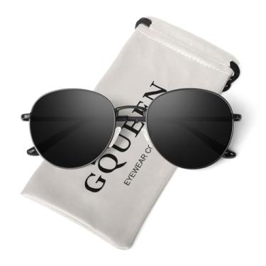Imagem de GQUEEN Óculos de sol retrô redondos polarizados femininos masculinos com dobradiça de mola armação de metal moderno hippie oval, óculos de sol UV400, 1 armação preta/lente preta, Medium