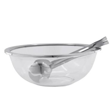 Imagem de Saladeira De Vidro Milan Riva 4L Com Borda E Pegador Inox Design De Luxo