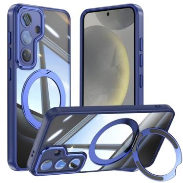 Imagem de Capa de telefone Vanki para Samsung Galaxy S24 compatível com magnético com suporte S24 capa magnética com suporte de anel de 360 graus para Samsung S24 capa transparente antiqueda (azul)