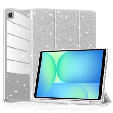 Imagem de Lainergie Capa para Samsung Galaxy Tab A11 8,7 polegadas 2025 (Modelo: SM-X130/X133/X135), linda capa brilhante à prova de choque com parte traseira transparente brilhante, suporte de lápis para