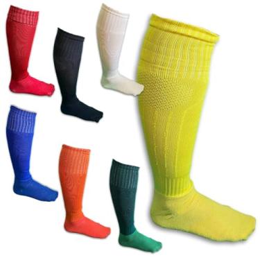 Imagem de Kit 12 Unid Meiao Futebol Adulto Campo Salão Quadra Society Profissional Neres 38-42 Respirável Secagem Rápida Ajuste Anatômico Confortável (Azul)