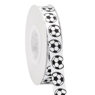Imagem de Fita de futebol, 1,5 cm x 64 m, branco/preto, use para laços de cabelo de equipe, grinalda, cordões esportivos, embrulho de presente, decoração de festa, todo artesanato e costura (branco, 25 jardas)