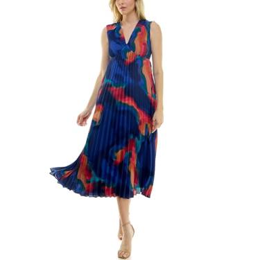 Imagem de Nicole Miller Vestido feminino midi plissado sem mangas com decote em V, Estampa múltipla, 42