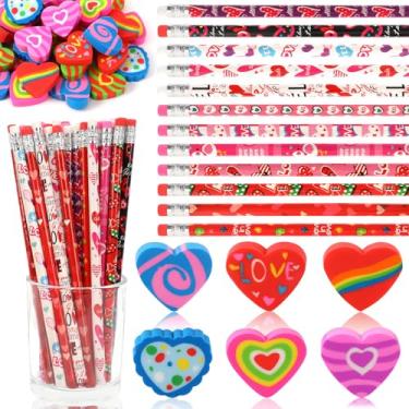 Imagem de JULMELON Conjunto de 72 peças de lembrancinhas de festa do dia dos namorados, 36 lápis de dia dos namorados com 36 peças de borrachas de coração, lápis de madeira para crianças, escola, sala de aula