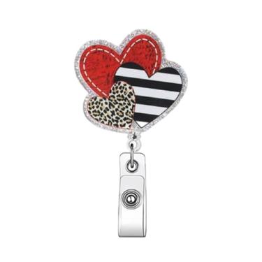 Imagem de Carretel de crachá de Dia dos Namorados, clipe de crachá de coração de leopardo para professores, carretel retrátil de crachá de enfermeira, presente de dia dos namorados