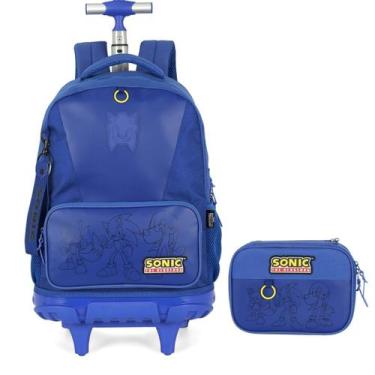 Imagem de Kit Mochila Rodinhas e Estojo Escolar Juvenil Sonic - Luxcel, Azul