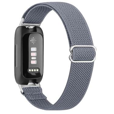 Imagem de Meliya Pulseiras elásticas para Fitbit Inspire 3 para mulheres e homens, pulseiras esportivas de nylon elástico macio ajustável para Fitbit Inspire 3 Fitness Tracker (azul jeans)