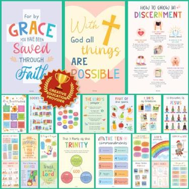 Imagem de Excool Club Decorações de Escola Dominical para Sala de Aula - 24 Pôsteres do Livro da Bíblia para Crianças, Arte de Parede Fruto do Espírito, Materiais de Estudo da Bíblia para Decoração de Sala de