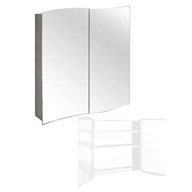 Imagem de Armário de espelho de banheiro, armário de banheiro de aço inoxidável SPXMQSS porta dupla espelho montado na parede, armário de banheiro simples armário de armazenamento e armazenamento de parede 60