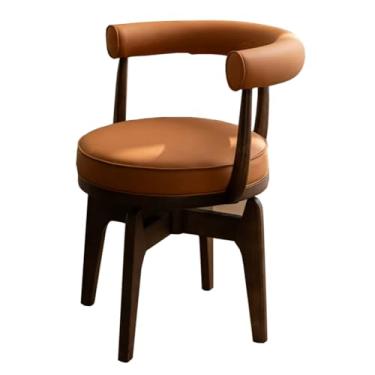 Imagem de SPXMQSS Cadeiras para sala de jantar, cadeiras de jantar de couro PU com apoios de braços, cadeiras de jantar giratórias com encosto, cadeira ergonômica para lounge, escritório, cadeira de mesa marrom