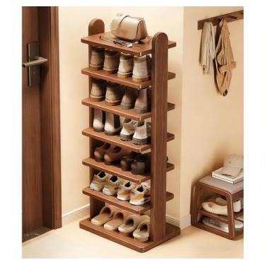 Imagem de SPXMQSS Sapateira de madeira maciça, organizador de sapatos estreito, suporte vertical autônomo, cantos arredondados para entrada, armário, salas de estar, quartos, 7 níveis 55 x 30 x 120 cm