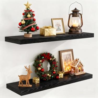 Imagem de Fun Memories Prateleiras flutuantes para parede, 91 x 23 cm grande conjunto de 2 prateleiras flutuantes montadas na parede, prateleiras de madeira rústica para banheiro, cozinha, sala de estar