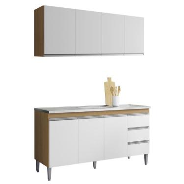 Imagem de Armario Aereo E Balcao Para Pia 150 Cm Andreia Amendoa Branco Reajl Moveis Amendoa Branco