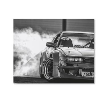 Imagem de JDM Pôster de carro preto e branco Drift Car S15 fumê retrô lona estética pôsteres decoração de quarto pintura de parede impressões galeria sala decoração de parede para quarto sala de estar