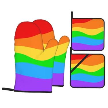 Imagem de Conjunto de luvas de cozinha com suporte de tampa, luvas de forno resistentes ao calor para manusear panelas quentes, grelhar, churrascos, kit de 4 peças.