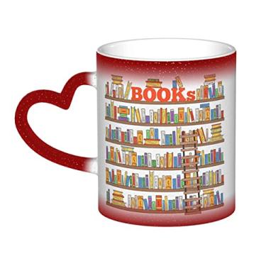 Imagem de Coleção de prateleiras de livros engraçadas e xícara de café divertida, xícara de cerâmica mágica sensível ao calor que muda de cor 12 Oz, para café/chá/leite/cacau, para adolescente/aniversário