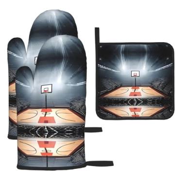 Imagem de Basquete – Conjunto de cozinha essencial de 3 peças, luvas seguras para calor e aderência de tampa, proteção para churrasco no forno, design de armazenamento suspenso.