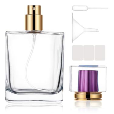 Imagem de ZHENGYAOYANG 1 pacote de frascos de perfume vazios, frasco de spray atomizador de perfume de vidro, 50 ml, design canelado com tampa roxa, recarregável