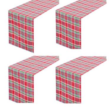 Imagem de Caminho de mesa de Natal vermelho azul verde 33 x 267 cm: corredor de mesa xadrez de outono - sobreposição de mesa xadrez para decoração de mesa de casa de fazenda de Natal 4 peças