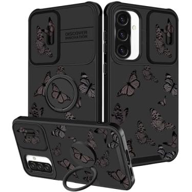 Imagem de Funermei Capa para celular Samsung Galaxy A36/A56 5G - Capa de telefone feminina bonita estética borboleta preta design exclusivo com capa de câmera e suporte de anel Funda para Samsung A36/A56 5G