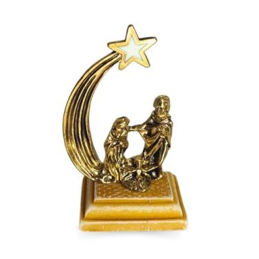 Imagem de Lembrancinha Mini Presépio Natalino de Metal e Mármore Miniatura Lembrança Enfeite de Natal Lembrança Natalina (Dourado)