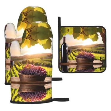 Imagem de Vinho tinto – Conjunto de cozinha essencial com 3 peças, luvas resistentes ao calor e aderência da tampa, proteção para churrasco no forno, design de armazenamento suspenso.
