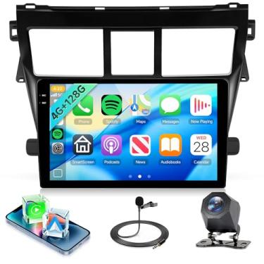 Imagem de 4 núcleos 4G + 128G rádio estéreo para carro Toyota Yaris Vios 2007 2008 2009 2010 2011 2012, rádio automotivo sem fio Carplay Android, 5GWiFi GPS, 22.9 cm Incell Touchscreen, câmera de backup