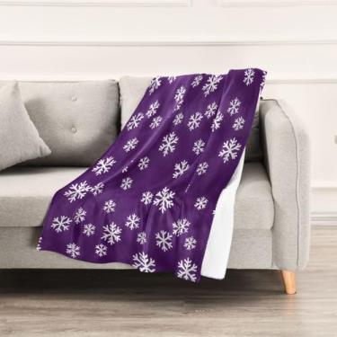 Imagem de Wassud Cobertores e mantas de Natal 152 x 228 cm cobertor de flocos de neve para sofá, cobertor quente aconchegante de lã de pelúcia para cama, sofá, cadeira, decoração de casa