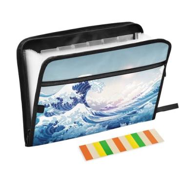 Imagem de Wassud Pasta organizadora de arquivos sanfonada Blue Wave com letras A4, pasta organizadora de documentos, pasta de arquivos expansível, 13 bolsos