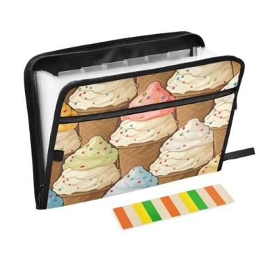 Imagem de Wassud Organizador de arquivos sanfonado com 13 bolsos para sorvete, pastas expansíveis com abas e adesivos, organizador de pastas de documentos de recibo de papel tamanho carta A4 para viagens de